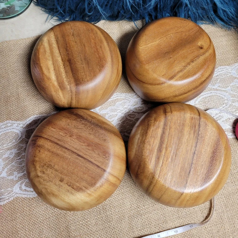 Lot of 4 vintage acacia wood 6 ×3 bowls - Picture 10 of 12